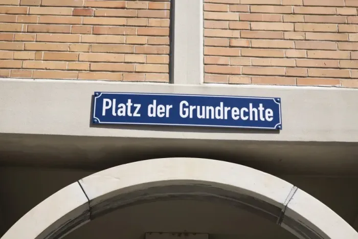 Framed Print : Platz der Grundrechte or Square of Fundamental Rights in Karlsruhe, Baden-Wuerttemberg, Germany, Europe