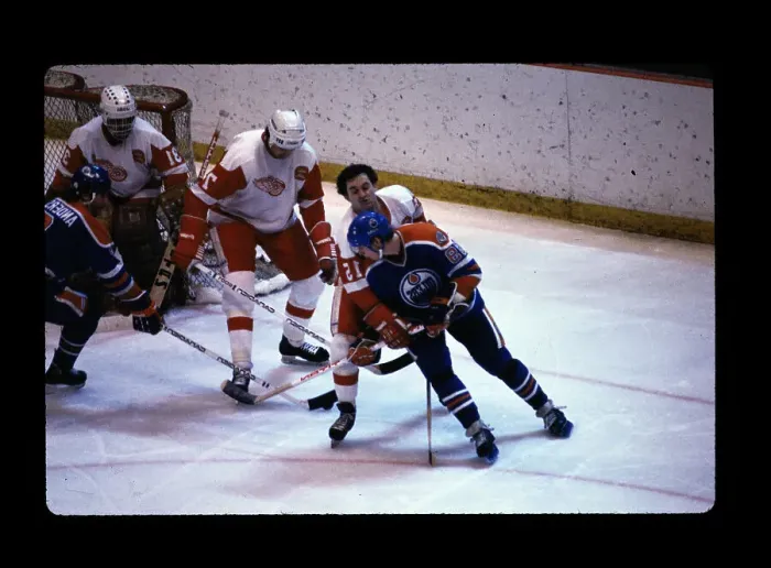 Framed Print : Player Holds on to Wayne Gretzky During Hockey Game Framed Print : Player Holds on to Wayne Gretzky During Hockey Game