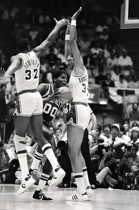 Framed Print : Player Running Past Magic Johnson Framed Print : Player Running Past Magic Johnson