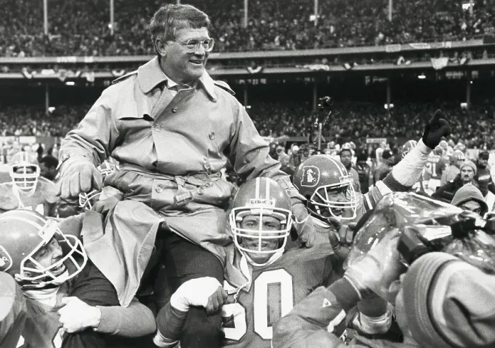 Framed Print : Players Carrying Dan Reeves After AFC Win Framed Print : Players Carrying Dan Reeves After AFC Win