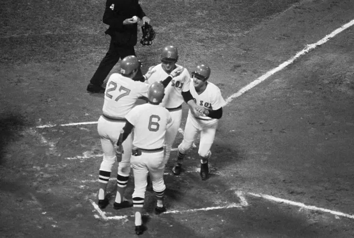 Framed Print : Players Congratulating Fred Lynn Framed Print : Players Congratulating Fred Lynn
