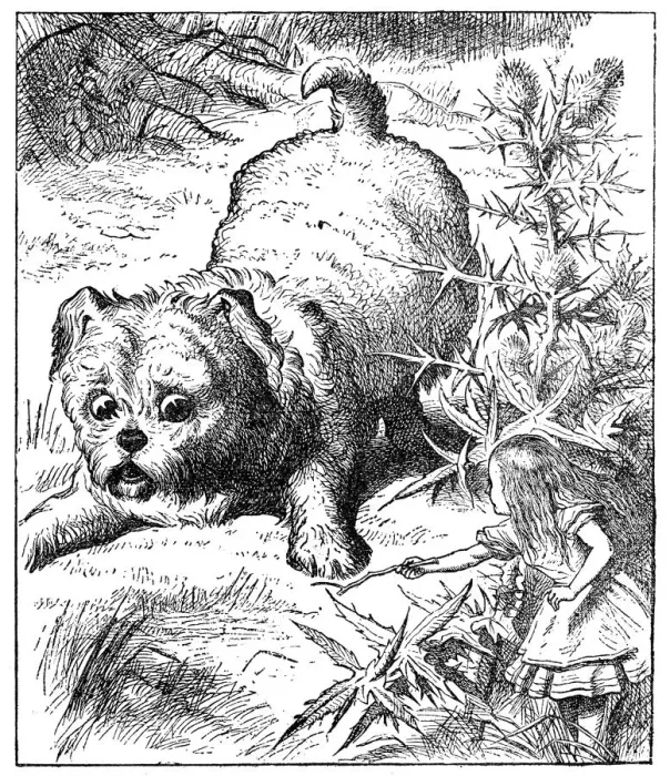 Framed Print : Playing with a big dog - Alice in Wonderland 1897 Framed Print : Playing with a big dog - Alice in Wonderland 1897