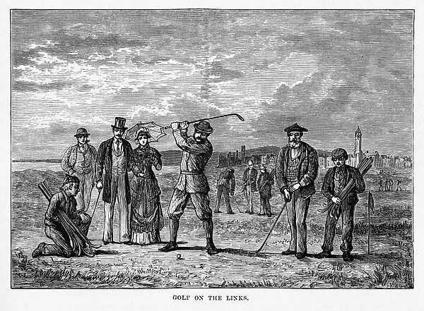 Playing the Links in St. Andrewas, Scotland Victorian Engraving, 1840