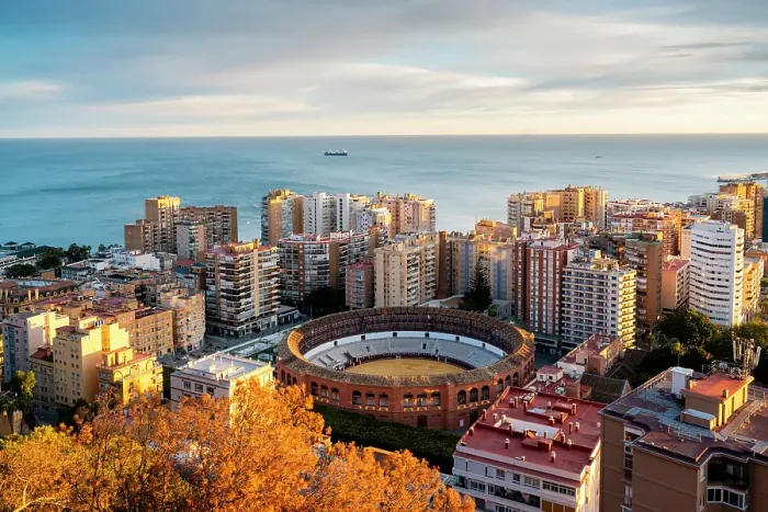 Framed Print : Plaza de Toros and Coastal Cityscape, Malaga, Spain Framed Print : Plaza de Toros and Coastal Cityscape, Malaga, Spain