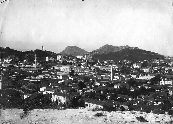Plovdiv. circa 1910: The central Bulgarian town of Plovdiv, showing Eastern minarets