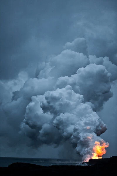 Aloha. A plume of smoke and steam as molten lava hits the Pacific Ocean
