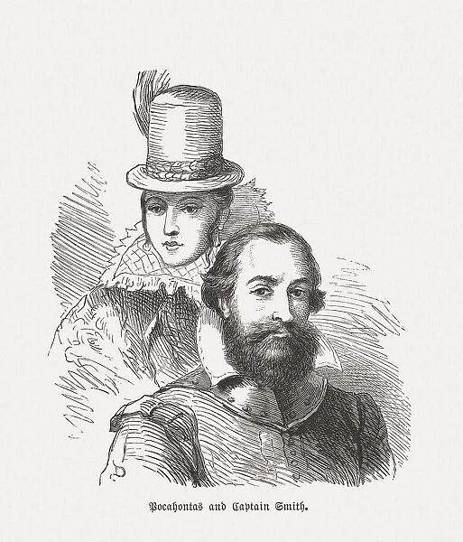 Pocahontas and Captain John Smith, wood engraving, published in 1876