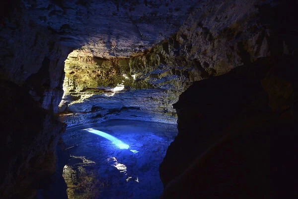 Poco Encantado cave with light beams, Chapada Diamantina, State of Bahia, Brazil