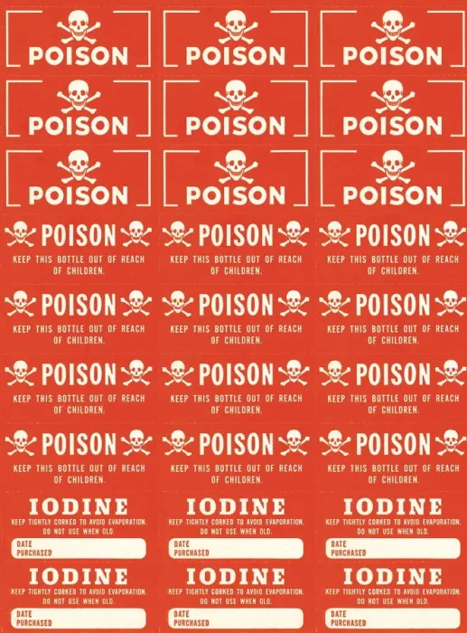 Framed Print : Poison and iodine stickers Framed Print : Poison and iodine stickers