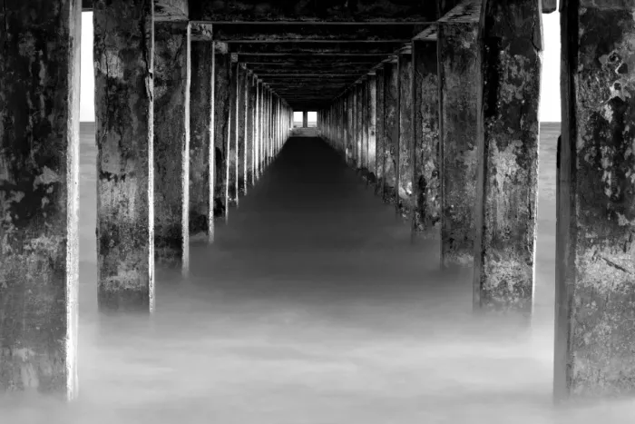 Framed Print : Poles of pier in black and white tone Framed Print : Poles of pier in black and white tone