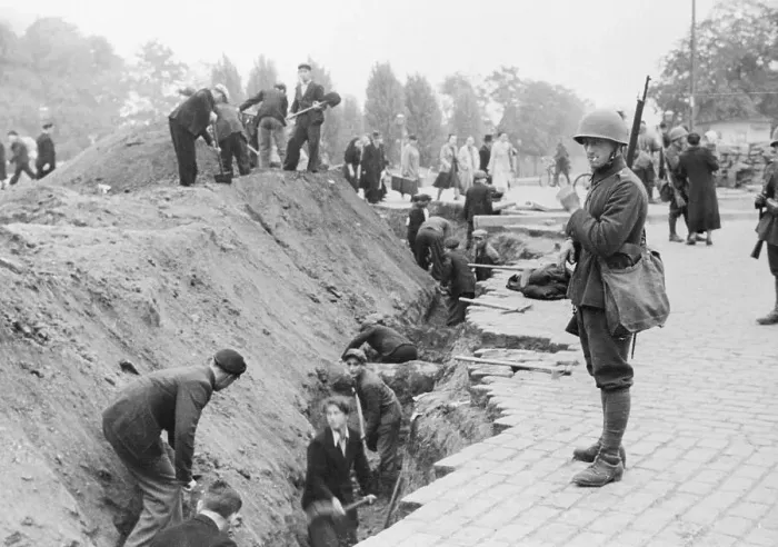 Framed Print : Poles Prepare Tank Traps in Warsaw 1939 Framed Print : Poles Prepare Tank Traps in Warsaw 1939