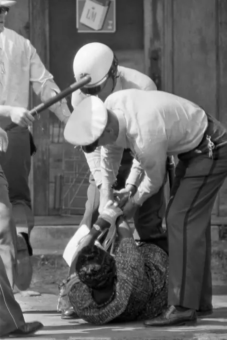 Framed Print : Police Attack Protesting Woman in Birmingham