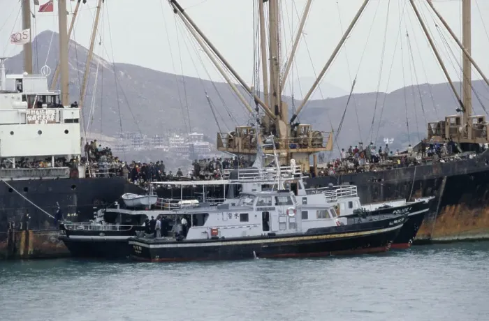 Framed Print : Police Boats In Hong Kong Harbour Framed Print : Police Boats In Hong Kong Harbour