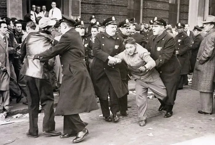 Framed Print : Police Breaking Up Strikers Melee Framed Print : Police Breaking Up Strikers Melee