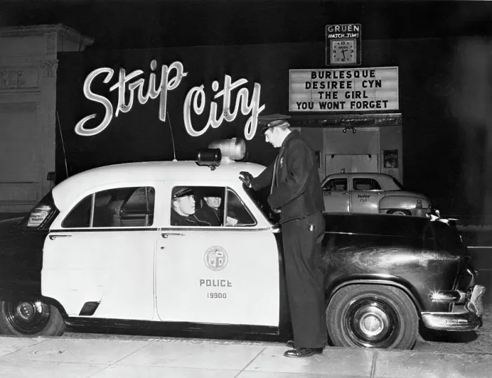 Framed Print : Police Car Outside Strip Club Framed Print : Police Car Outside Strip Club