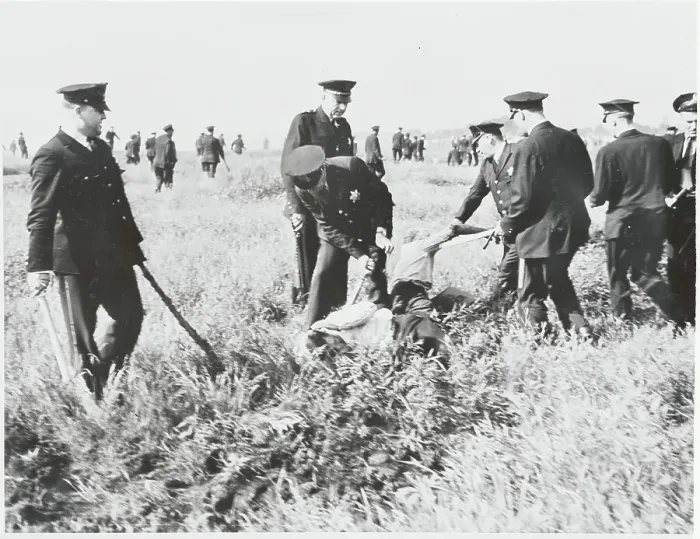 Framed Print : Police with Confronting Strikers Near Plant Framed Print : Police with Confronting Strikers Near Plant