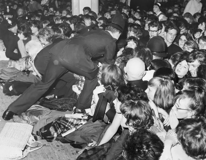 Framed Print : Police Controlling Fans at Beatles Concert