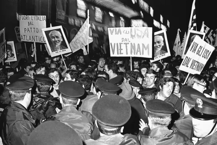 Framed Print : Police Amongst Crowd at Anti-Vietnam Protest in Italy Framed Print : Police Amongst Crowd at Anti-Vietnam Protest in Italy