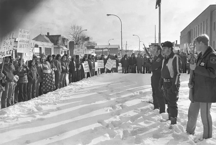 Framed Print : Police Facing Native Am Protesters Framed Print : Police Facing Native Am Protesters