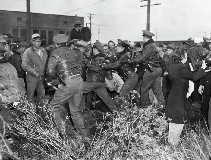 Framed Print : Police Fight with Picket Line by Factory Framed Print : Police Fight with Picket Line by Factory