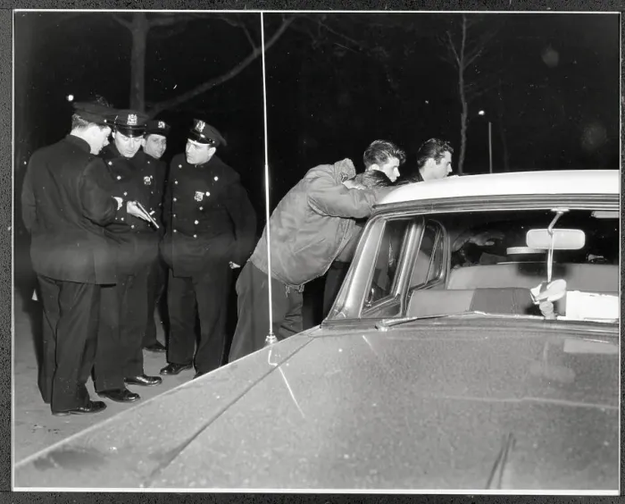 Framed Print : Police With Fighting Youths; On Car Framed Print : Police With Fighting Youths; On Car