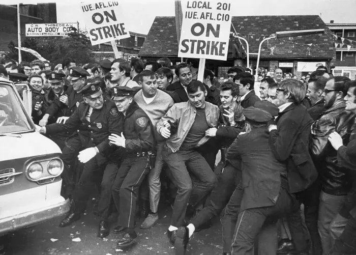 Framed Print : Police and General Electric Strikers in a Scuffle Framed Print : Police and General Electric Strikers in a Scuffle