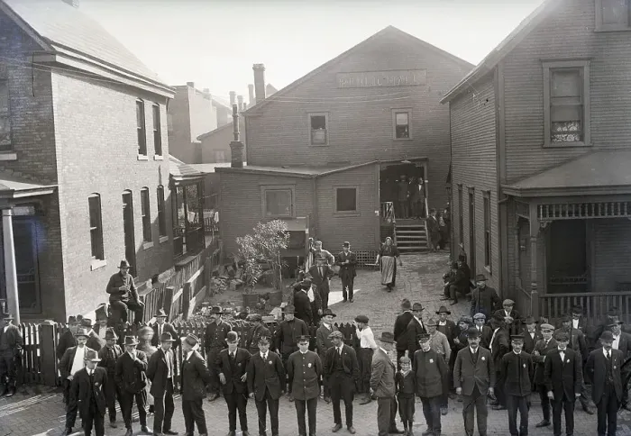 Framed Print : Police in Front of Hall During Strikers Meeting Framed Print : Police in Front of Hall During Strikers Meeting
