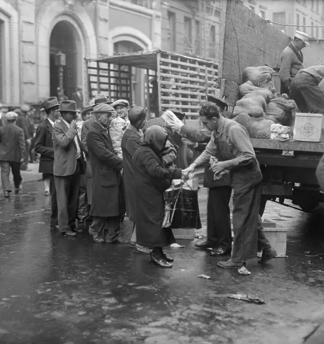 Framed Print : Police Handing Food Out Framed Print : Police Handing Food Out