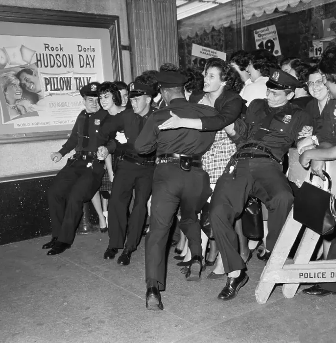 Framed Print : Police Hold Girls Wanting To See Hudson Framed Print : Police Hold Girls Wanting To See Hudson