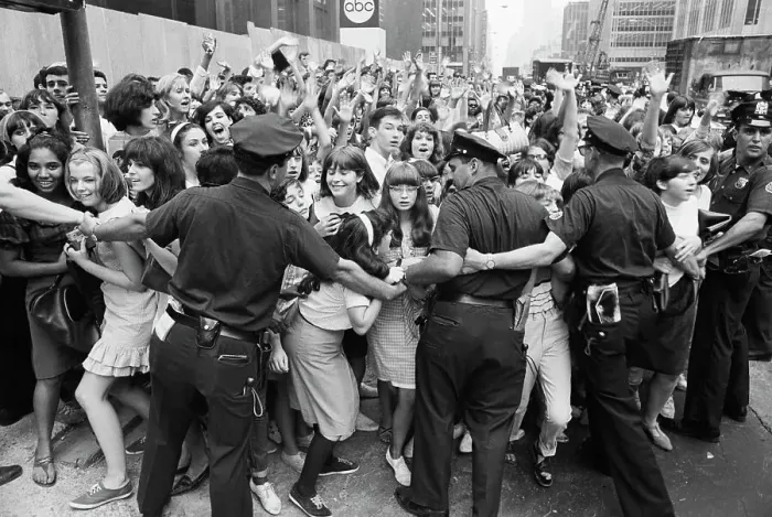 Framed Print : Police Holding Back Teen Fans Framed Print : Police Holding Back Teen Fans