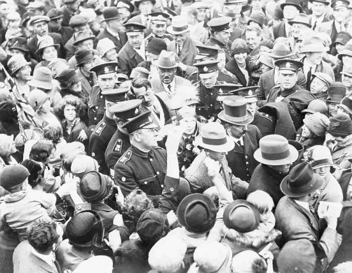 Framed Print : Police Leading Amelia Earhart Through Crowd Framed Print : Police Leading Amelia Earhart Through Crowd
