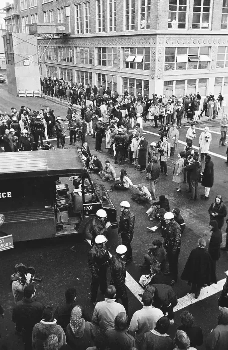 Framed Print : Police Monitor Sit-in Taking Place in the Street Framed Print : Police Monitor Sit-in Taking Place in the Street