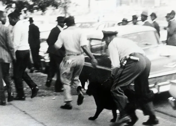 Framed Print : Police Officer with Dog Disperses Segregation Protesters Framed Print : Police Officer with Dog Disperses Segregation Protesters
