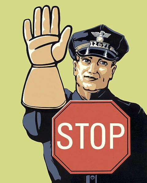 Police Officer and Stop Sign