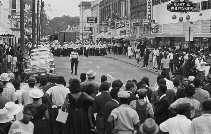 Framed Print : Police Officers Blocking Path of Demonstrators Framed Print : Police Officers Blocking Path of Demonstrators