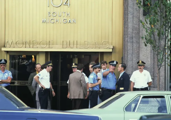 Framed Print : Police Officers At Monroe Building Framed Print : Police Officers At Monroe Building