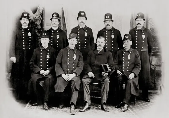 Framed Print : Police Officers Posing Together Framed Print : Police Officers Posing Together