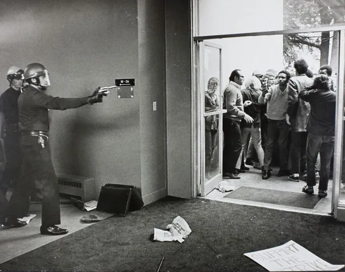 Framed Print : Police Point Revolver at Student Demonstrators Framed Print : Police Point Revolver at Student Demonstrators