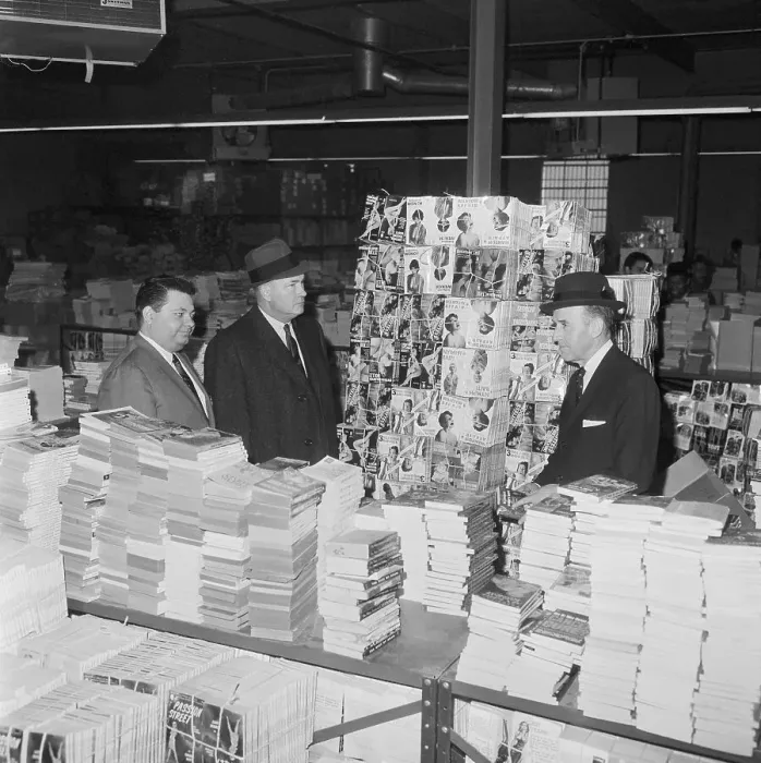 Framed Print : Police with Pornographic Books Seized During Raid Framed Print : Police with Pornographic Books Seized During Raid