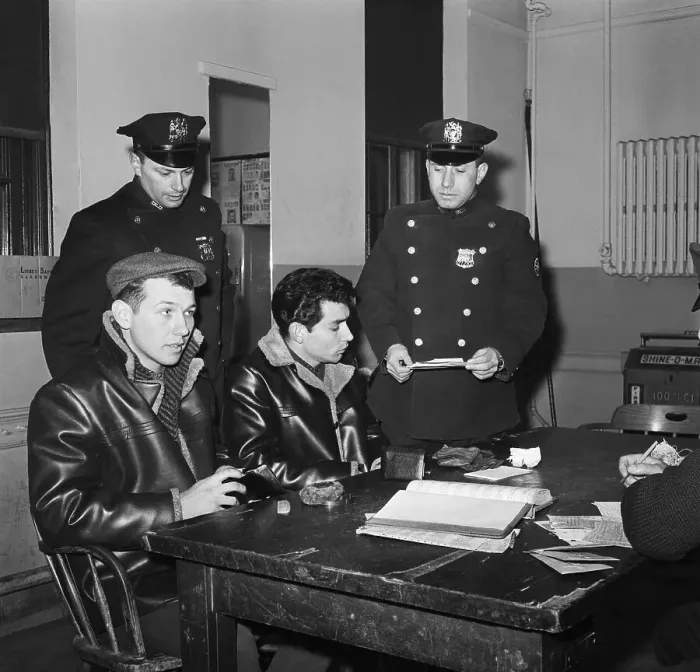 Framed Print : Police Question Two Youths at Station