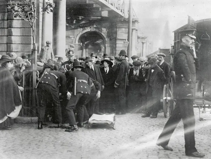 Framed Print : Police Removing Inspector Injured Trying to Break up Sinn Fein Meeting Framed Print : Police Removing Inspector Injured Trying to Break up Sinn Fein Meeting