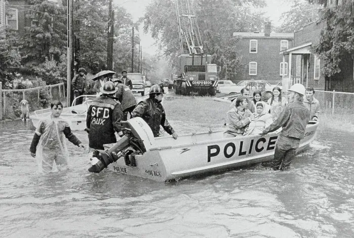Framed Print : Police Rescuing People in Boats Framed Print : Police Rescuing People in Boats
