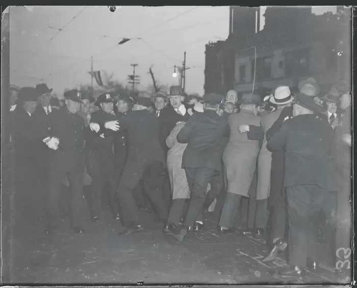 Framed Print : Police Restraining Hoover Supporters Framed Print : Police Restraining Hoover Supporters