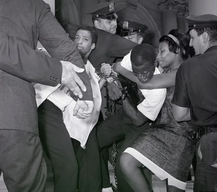 Framed Print : Police Scuffling with Chained Protesters