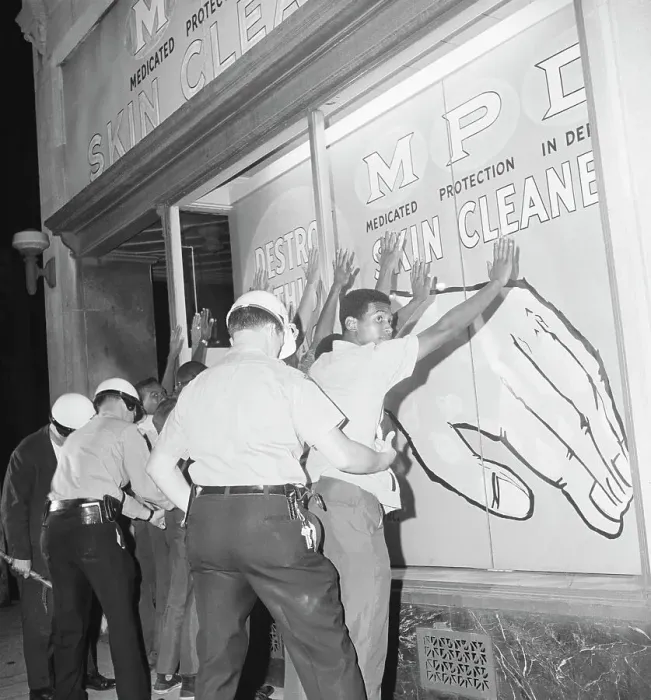 Framed Print : Police Search Young African American Men During Riot Framed Print : Police Search Young African American Men During Riot