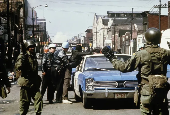 Framed Print : Police Searching Suspect During Chicago Riot Framed Print : Police Searching Suspect During Chicago Riot