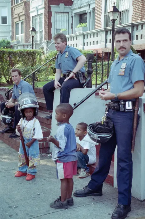 Framed Print : Police with Small Boys Framed Print : Police with Small Boys