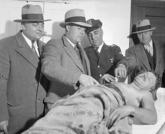 Framed Print : Police Standing over Body of George Nelson Framed Print : Police Standing over Body of George Nelson
