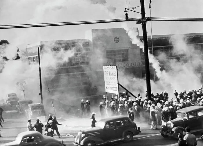Framed Print : Police with Tear Gas at U.S. Motor Strike Framed Print : Police with Tear Gas at U.S. Motor Strike
