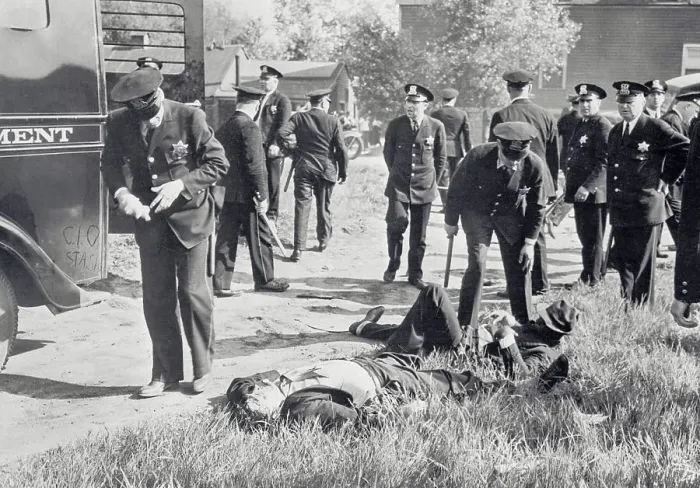 Framed Print : Police Tending Wounded Strikers Framed Print : Police Tending Wounded Strikers